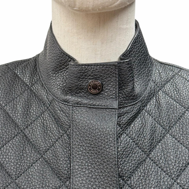 Discounted Excellent HERMES leather jacket black Dearskin Leather Women 34 3H1207D1