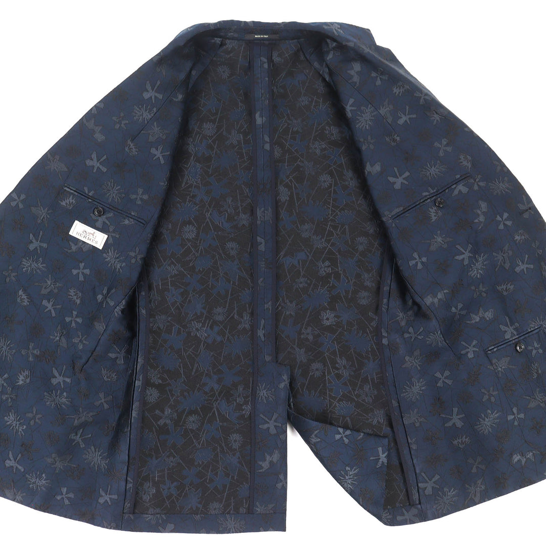 Excellent HERMES tailored jacket All-woven pattern single Navy polyester mens 50