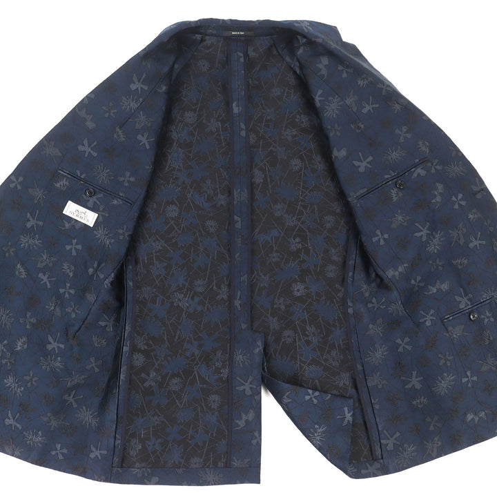 Excellent HERMES tailored jacket All-woven pattern single Navy polyester mens 50