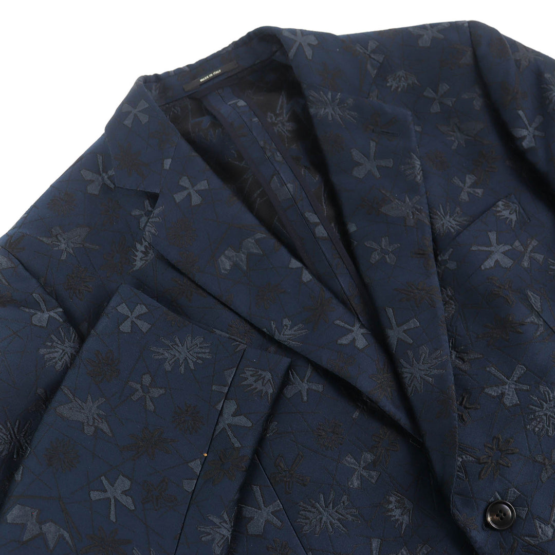 Excellent HERMES tailored jacket All-woven pattern single Navy polyester mens 50
