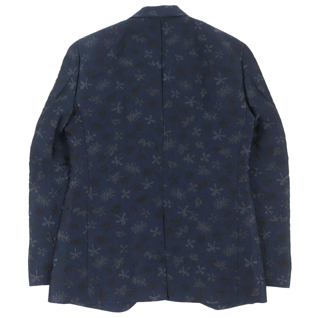 Excellent HERMES tailored jacket All-woven pattern single Navy polyester mens 50