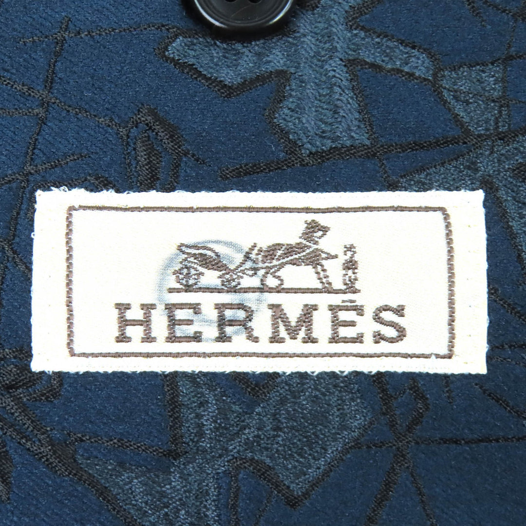 Excellent HERMES tailored jacket All-woven pattern single Navy polyester mens 50
