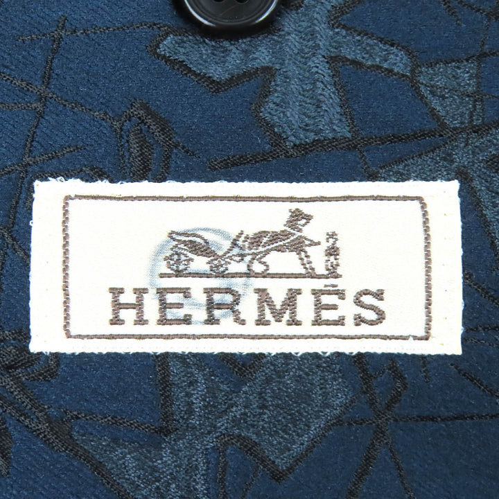 Excellent HERMES tailored jacket All-woven pattern single Navy polyester mens 50