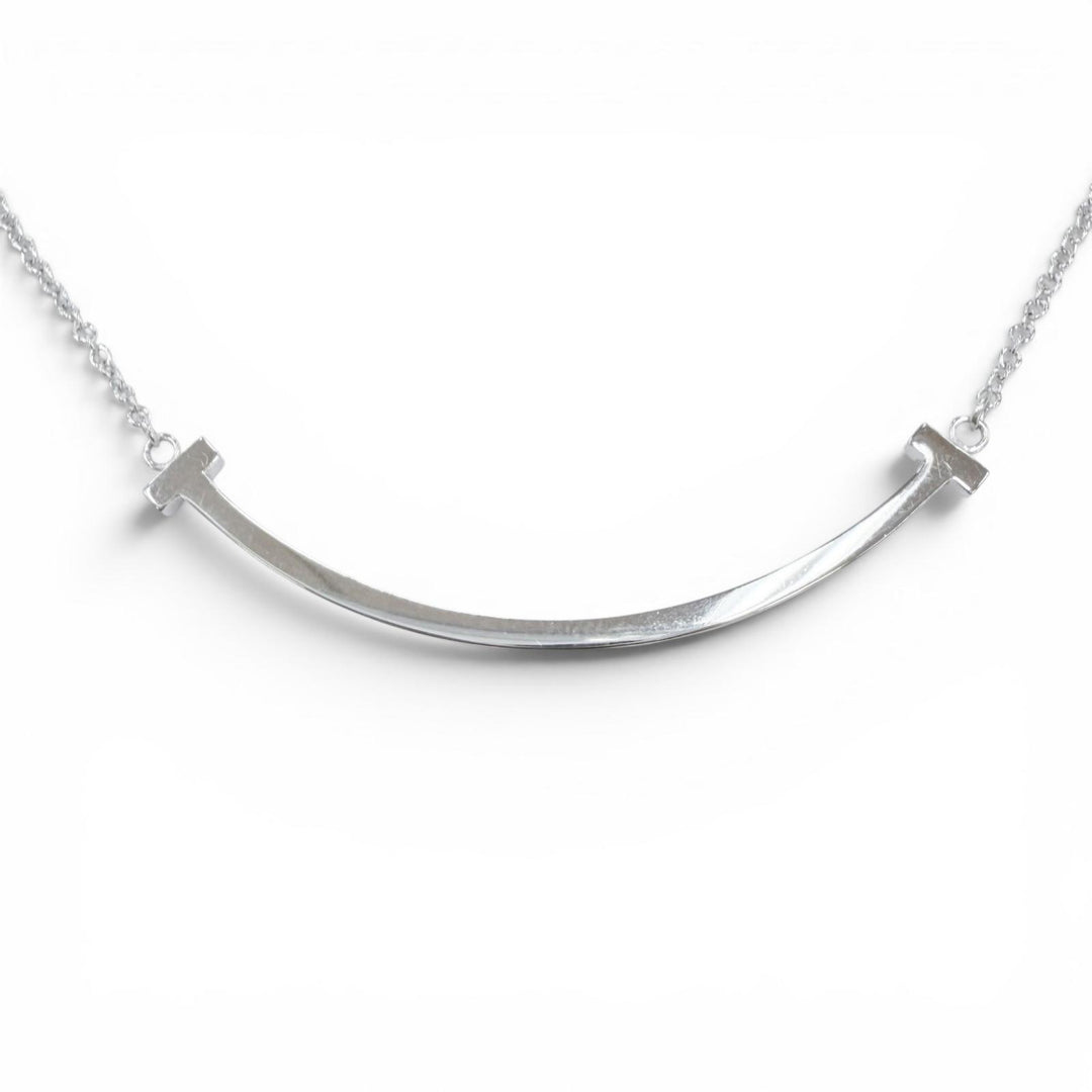Excellent TIFFANY&Co. Necklace T smile small White gold AU750 Women