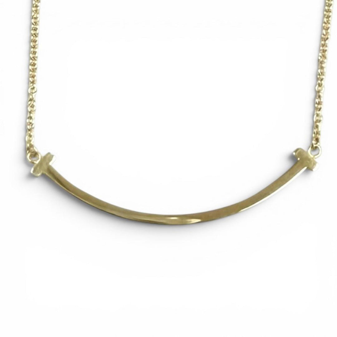 Great TIFFANY&Co. Necklace Smile Pendant Small Yellow Gold AU750 Women