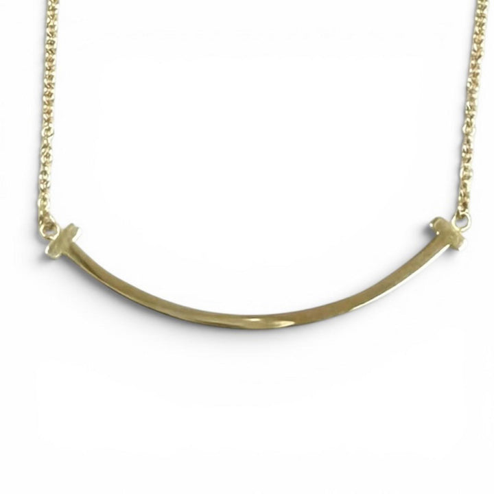 Great TIFFANY&Co. Necklace Smile Pendant Small Yellow Gold AU750 Women