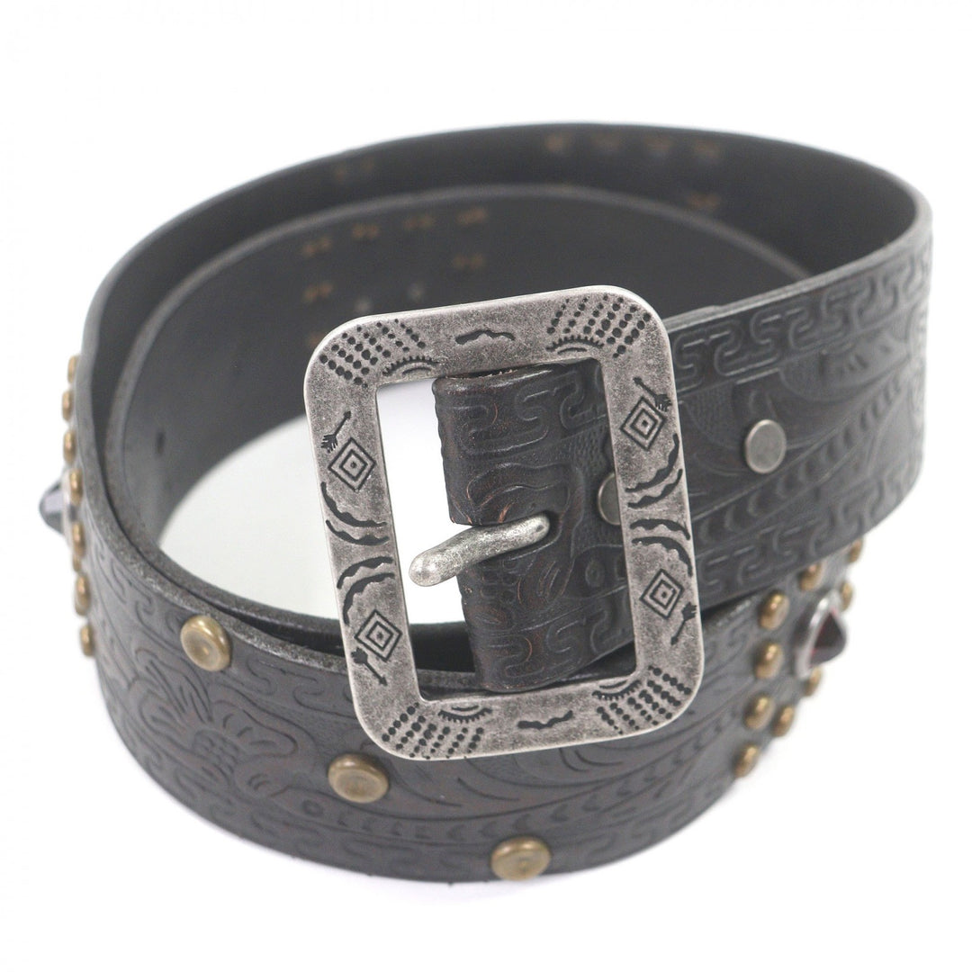 Excellent RRL belt Western flower carving with colored stone