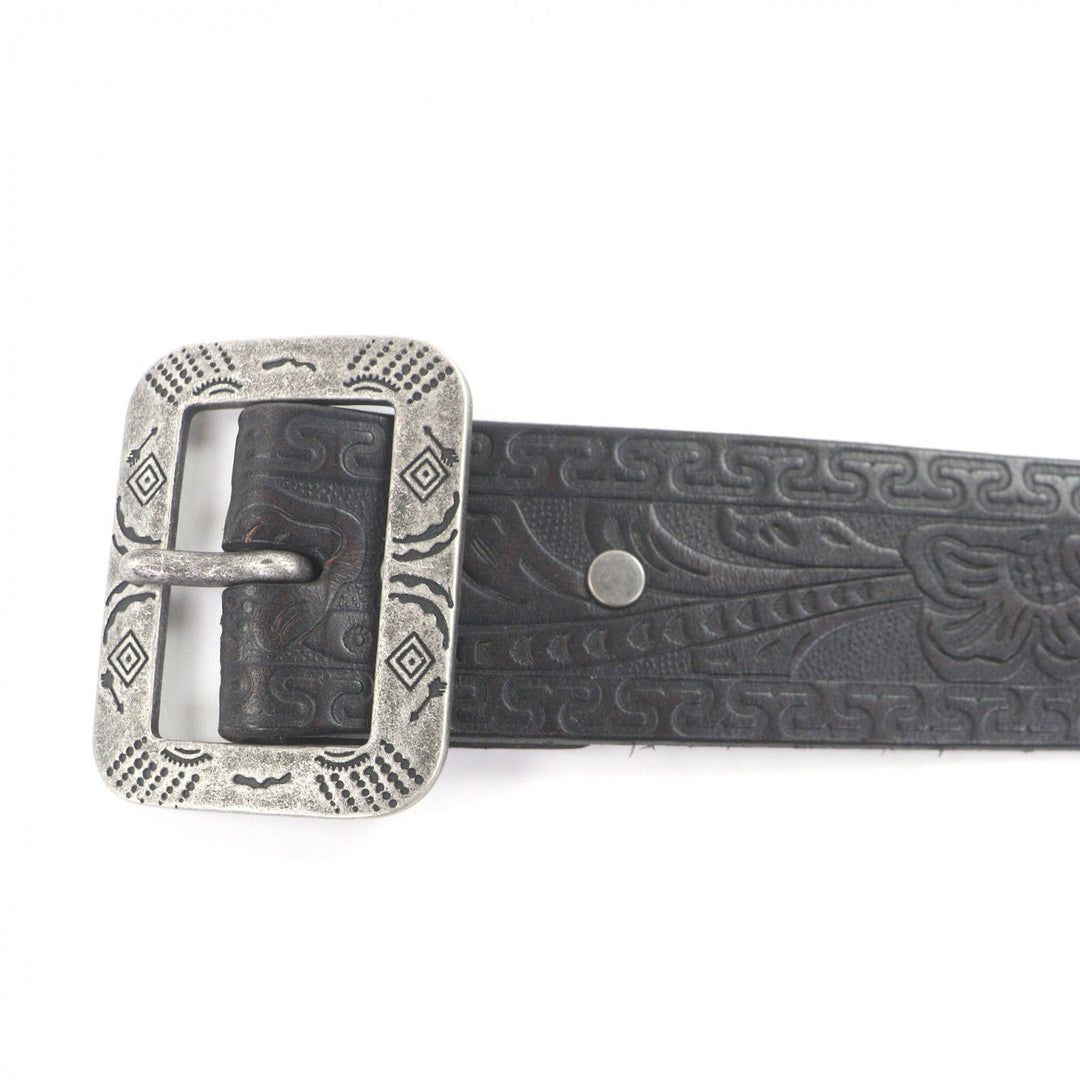 Excellent RRL belt Western flower carving with colored stone