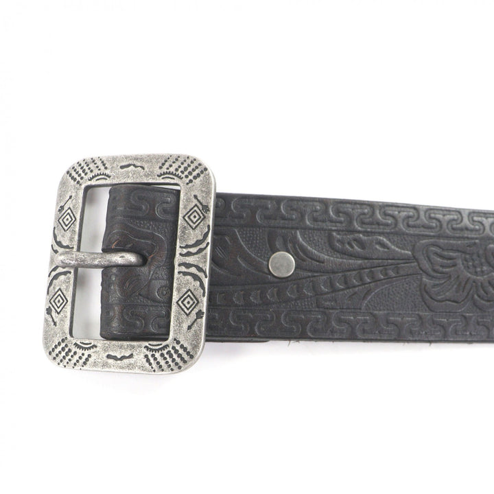 Excellent RRL belt Western flower carving with colored stone
