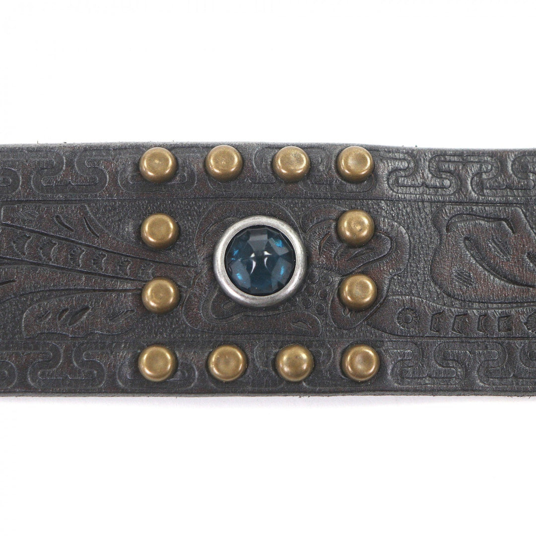 Excellent RRL belt Western flower carving with colored stone