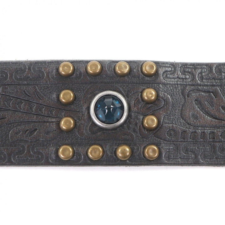 Excellent RRL belt Western flower carving with colored stone