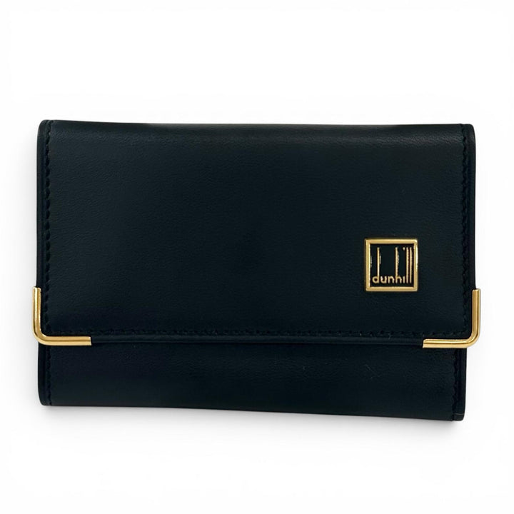 Excellent Dunhill Key holder Plate logo, tri-fold, 6-row black leather mens