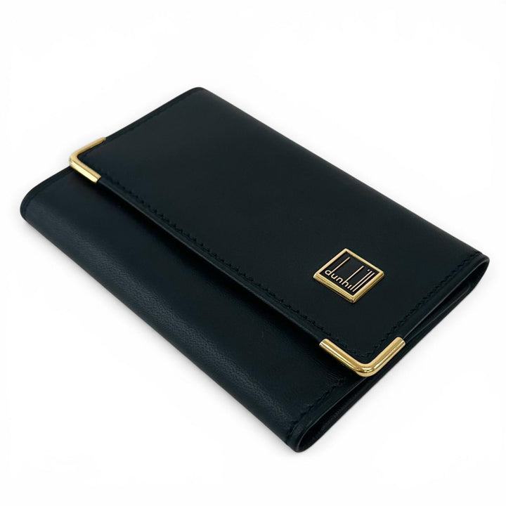 Excellent Dunhill Key holder Plate logo, tri-fold, 6-row black leather mens