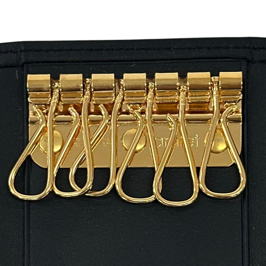 Excellent Dunhill Key holder Plate logo, tri-fold, 6-row black leather mens