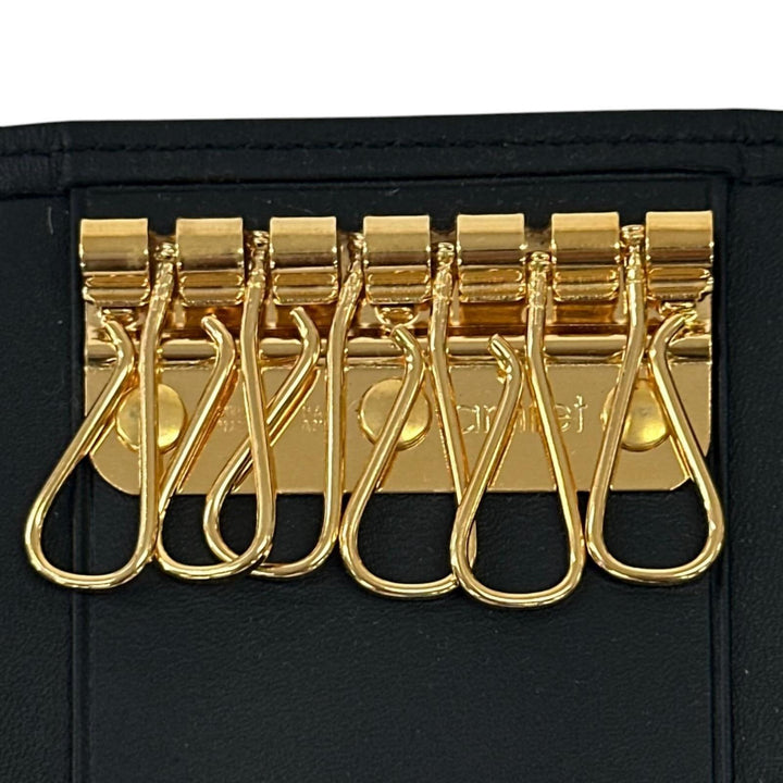 Excellent Dunhill Key holder Plate logo, tri-fold, 6-row black leather mens