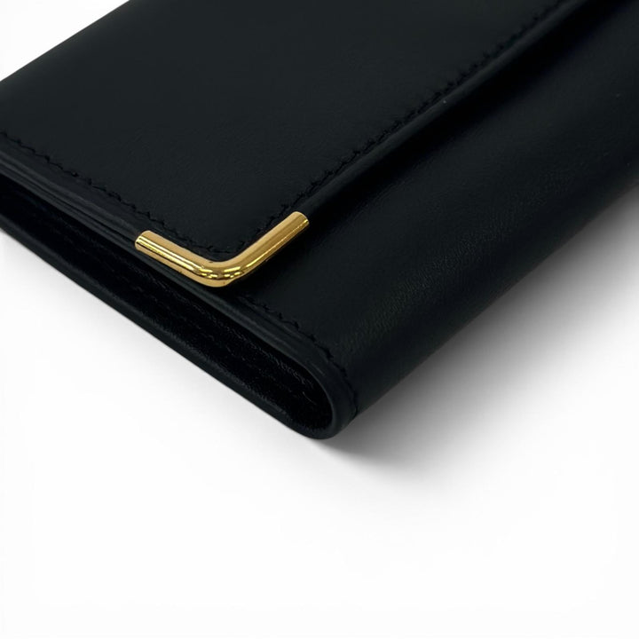 Excellent Dunhill Key holder Plate logo, tri-fold, 6-row black leather mens