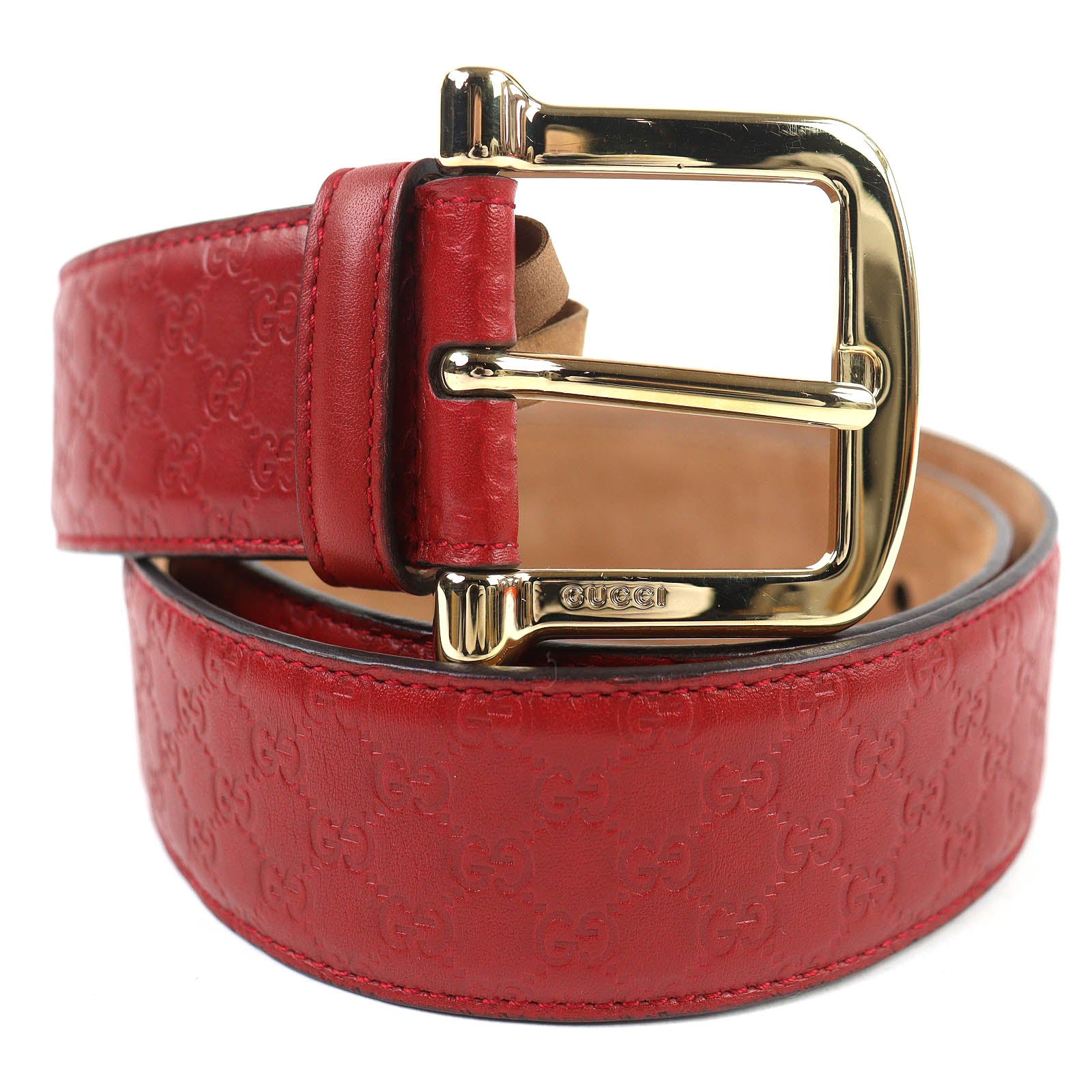 Great GUCCI belt Micro Guccisima Leather Red series leather mens