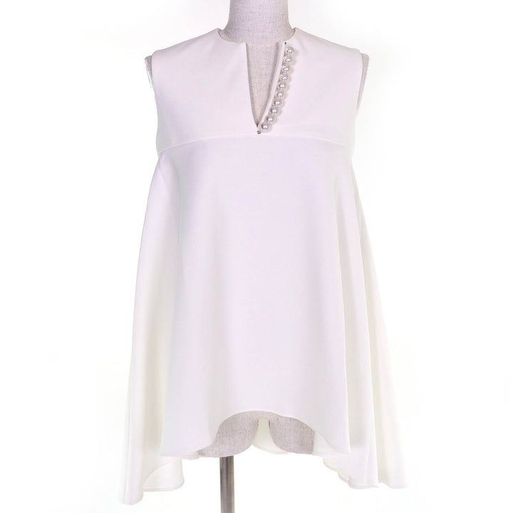 Pristine YOKO CHAN Faux pearl sleeveless tunic T-shirt top white 36 YCB-620-178