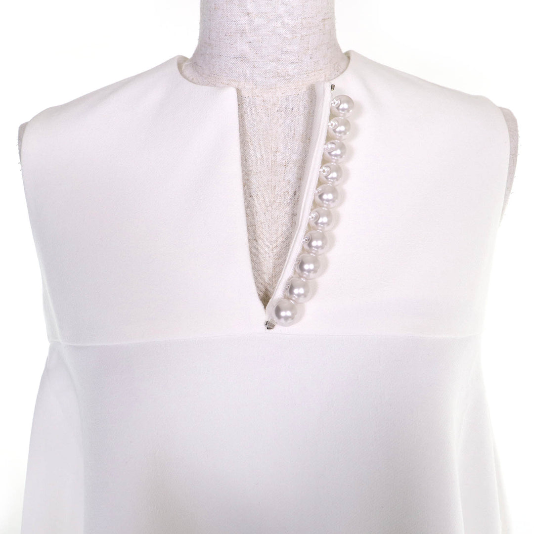 Pristine YOKO CHAN Faux pearl sleeveless tunic T-shirt top white 36 YCB-620-178