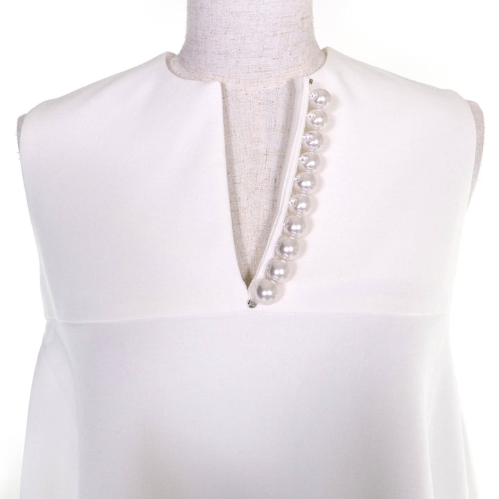 Pristine YOKO CHAN Faux pearl sleeveless tunic T-shirt top white 36 YCB-620-178