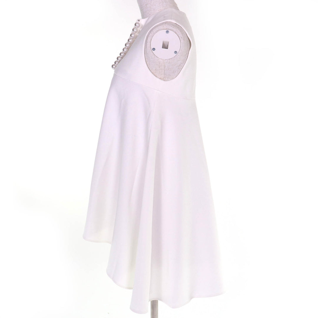 Pristine YOKO CHAN Faux pearl sleeveless tunic T-shirt top white 36 YCB-620-178