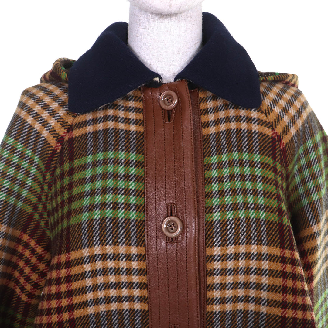 Excellent GUCCI Check Pattern Lining GGPattern Horsebit Long Wool Coat 40 609030