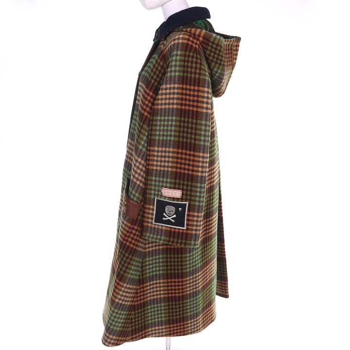 Excellent GUCCI Check Pattern Lining GGPattern Horsebit Long Wool Coat 40 609030