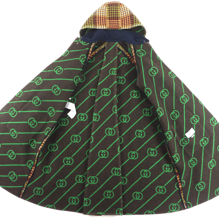 Excellent GUCCI Check Pattern Lining GGPattern Horsebit Long Wool Coat 40 609030