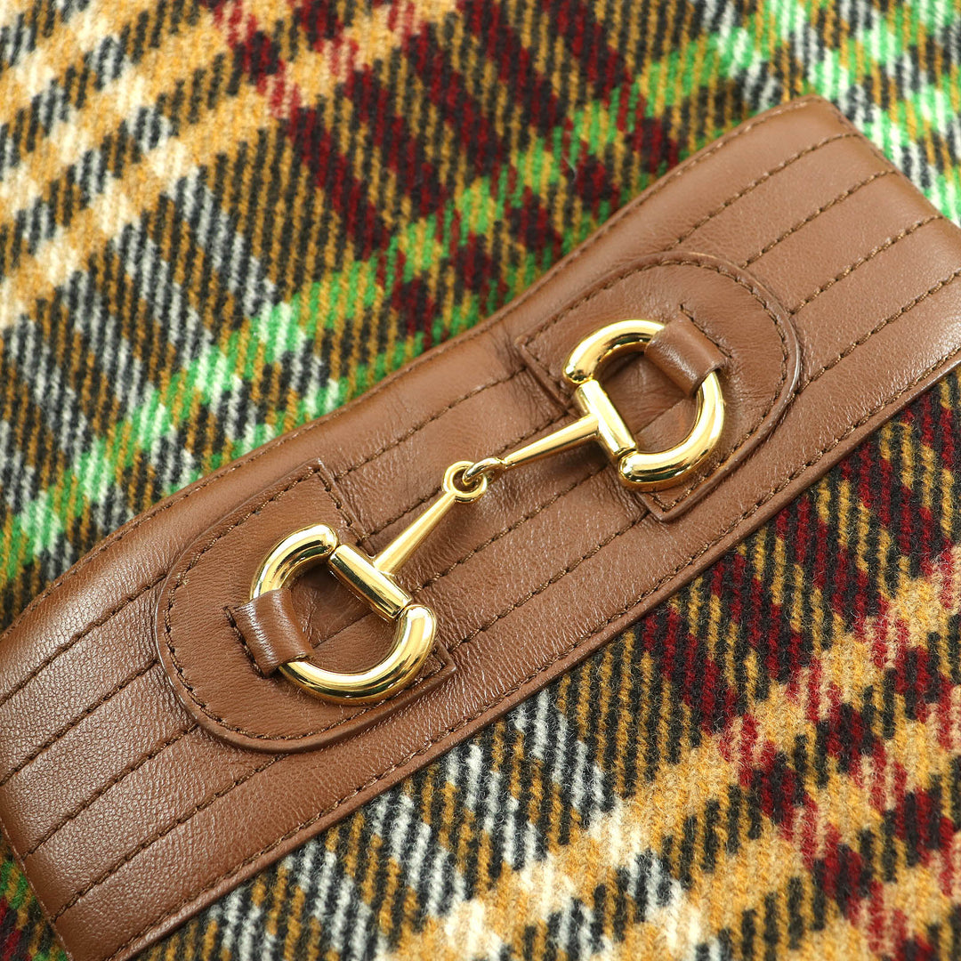Excellent GUCCI Check Pattern Lining GGPattern Horsebit Long Wool Coat 40 609030
