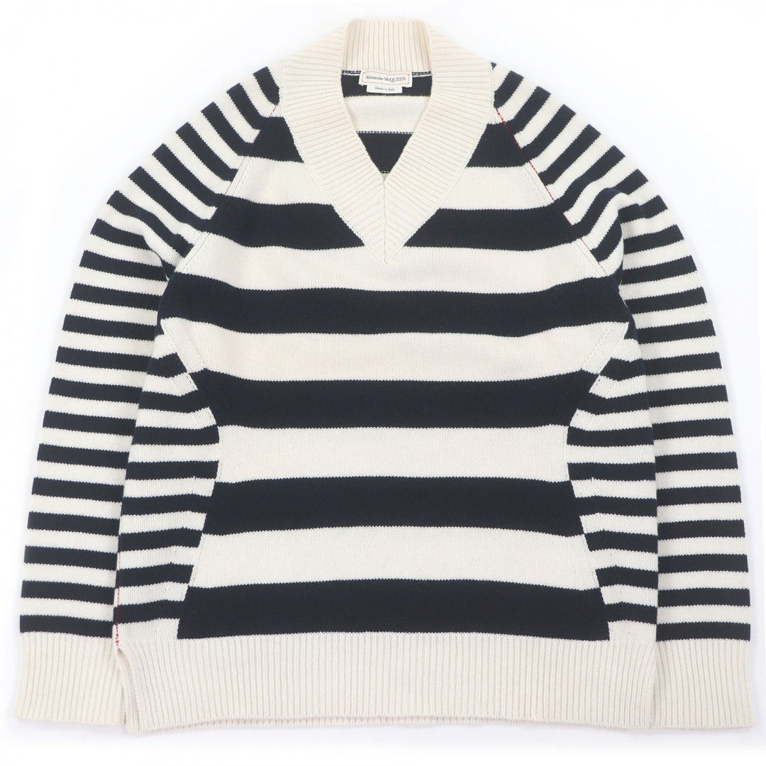 Great Alexander McQueen sweater Striped V-neck long-sleeve knit Ivory wool