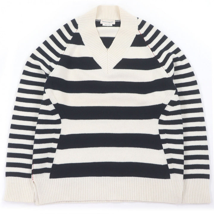 Great Alexander McQueen sweater Striped V-neck long-sleeve knit Ivory wool