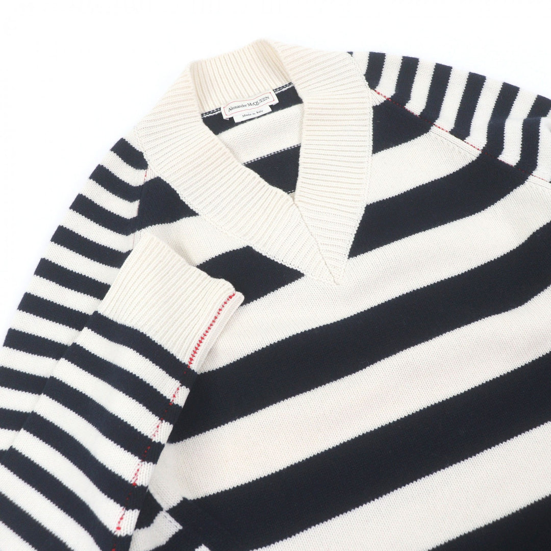 Great Alexander McQueen sweater Striped V-neck long-sleeve knit Ivory wool