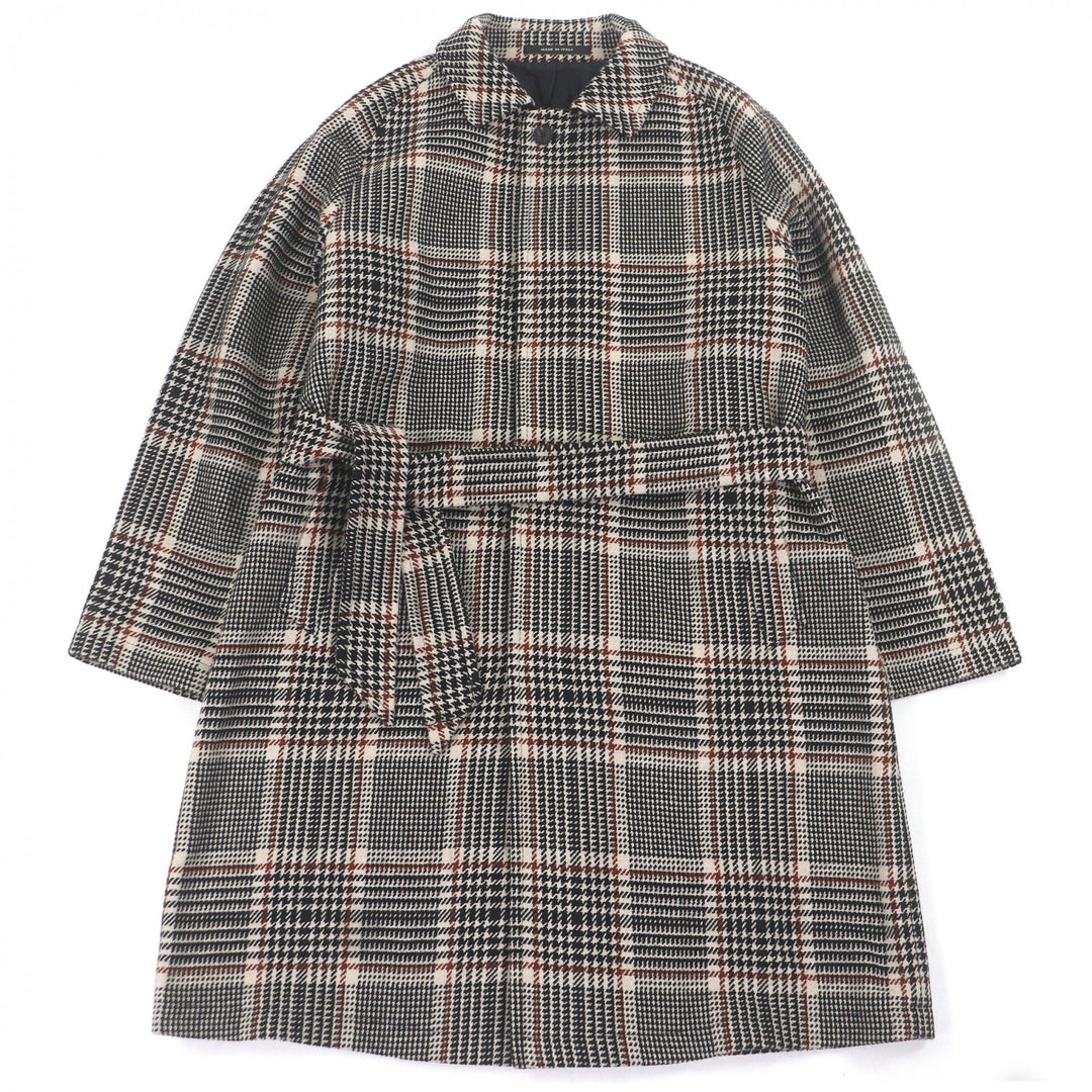 Excellent TAGLIATORE coat Glen Check Pattern with Belt Black series wool mens 46