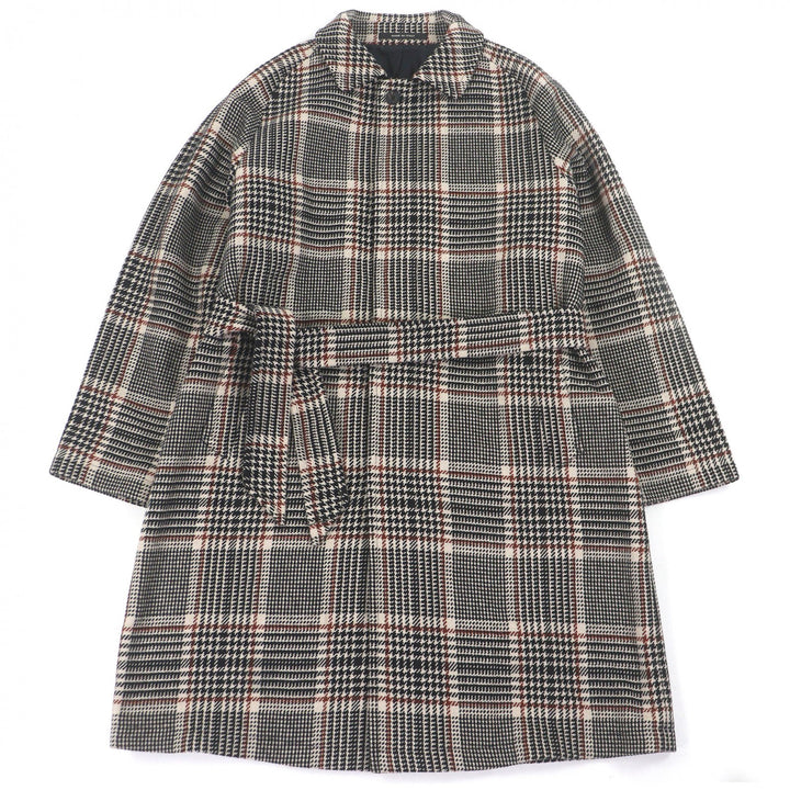 Excellent TAGLIATORE coat Glen Check Pattern with Belt Black series wool mens 46