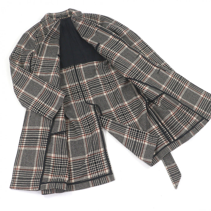 Excellent TAGLIATORE coat Glen Check Pattern with Belt Black series wool mens 46
