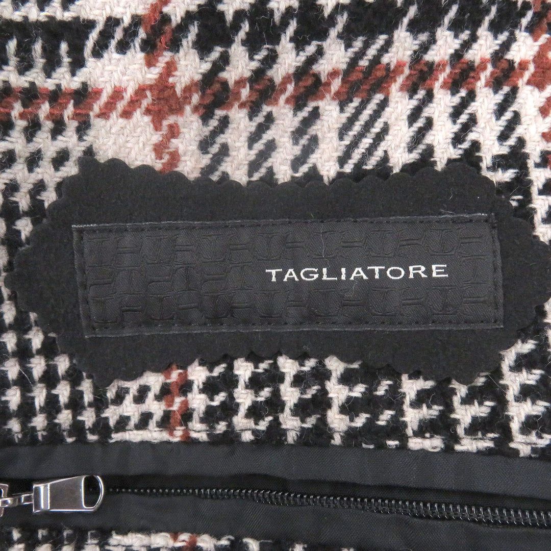 Excellent TAGLIATORE coat Glen Check Pattern with Belt Black series wool mens 46