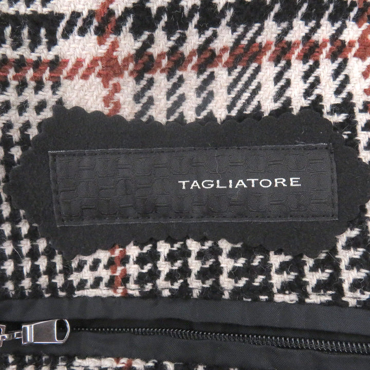 Excellent TAGLIATORE coat Glen Check Pattern with Belt Black series wool mens 46
