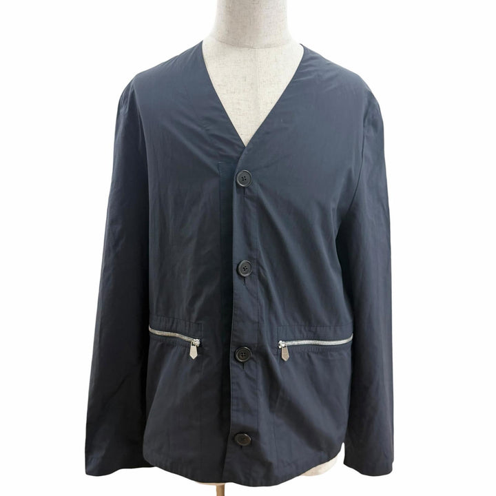 Great HERMES Blouson collarless jacket Navy cotton mens 50