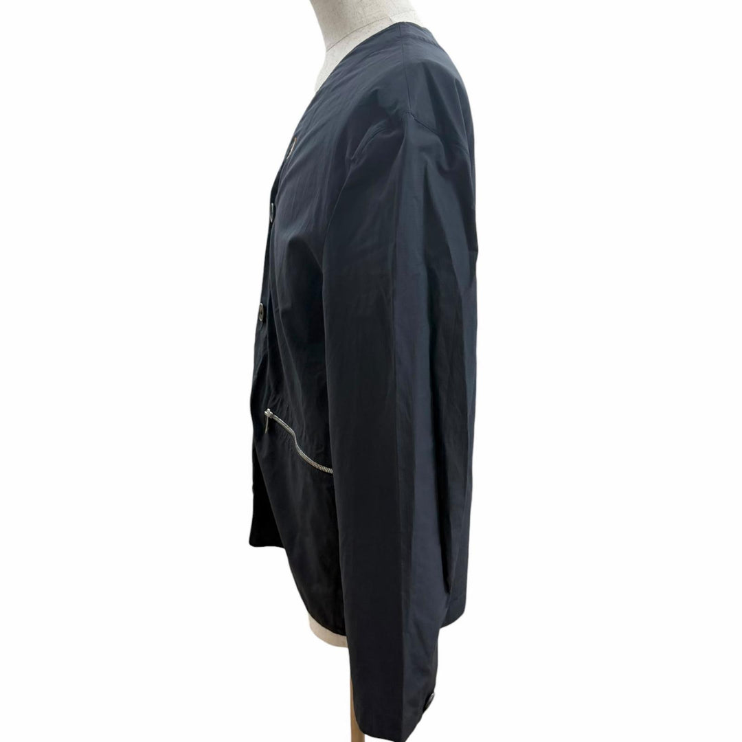Great HERMES Blouson collarless jacket Navy cotton mens 50