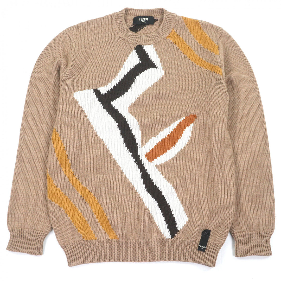 Excellent FENDI sweater long sleeve knit beige hair mens 48 FZX014