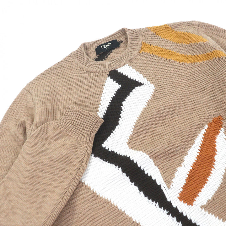 Excellent FENDI sweater long sleeve knit beige hair mens 48 FZX014