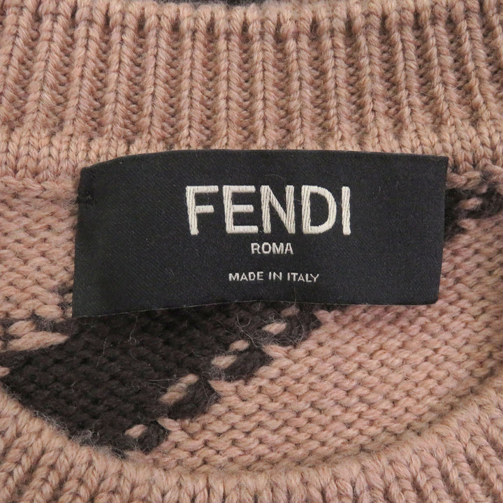 Excellent FENDI sweater long sleeve knit beige hair mens 48 FZX014