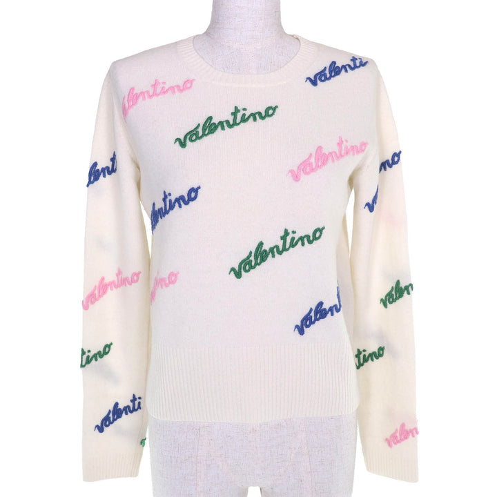 Excellent VALENTINO Logo embroidered longsleeve knit sweater Ivory S RB3KC00STXM