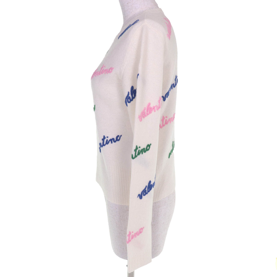 Excellent VALENTINO Logo embroidered longsleeve knit sweater Ivory S RB3KC00STXM