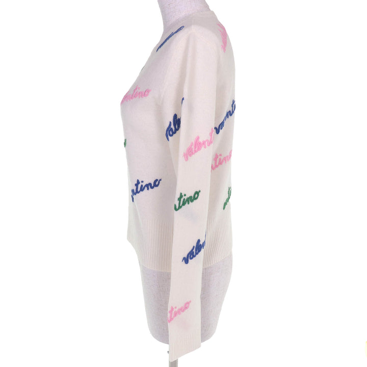 Excellent VALENTINO Logo embroidered longsleeve knit sweater Ivory S RB3KC00STXM