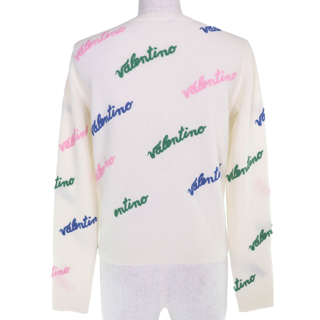 Excellent VALENTINO Logo embroidered longsleeve knit sweater Ivory S RB3KC00STXM