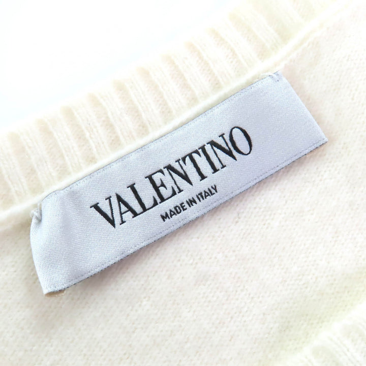 Excellent VALENTINO Logo embroidered longsleeve knit sweater Ivory S RB3KC00STXM
