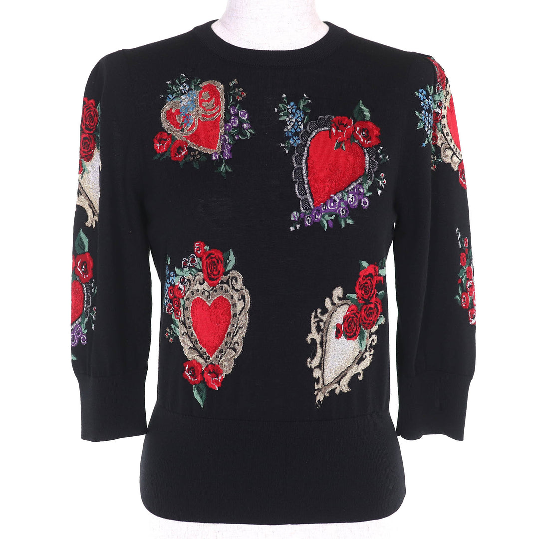 Great DOLCE&GABBANA Heart motif design all-over print 3/4 sleeve knit 40