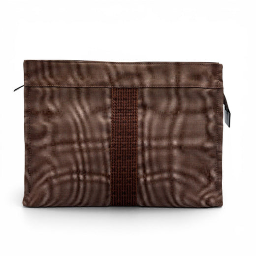 Excellent HERMES Clutch bag Pouch MM business bag Her Line Brown Nylon mens