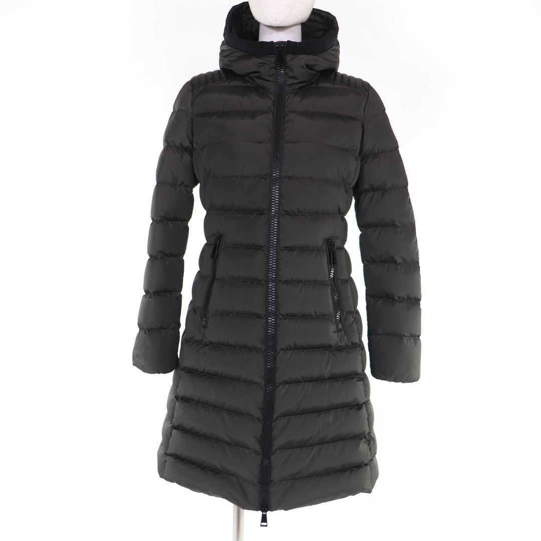 Great MONCLER down coat TALEVE Logo patch, hooded, leather khaki Nylon Women 2